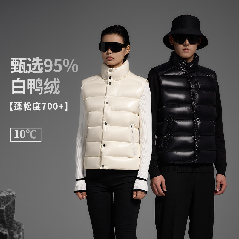 新款立领95%白鸭绒经典爆款亮面通勤保暖厚款情侣袖马甲外套
