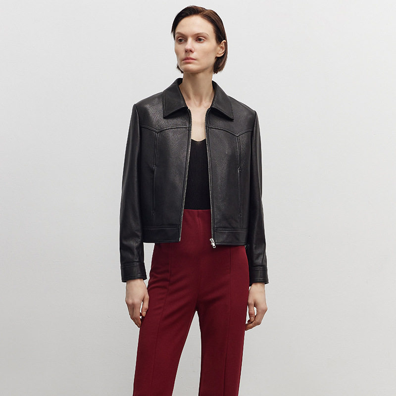 高端海宁2025年春季新款小个子机车真皮皮衣绵羊皮皮夹克修身外套