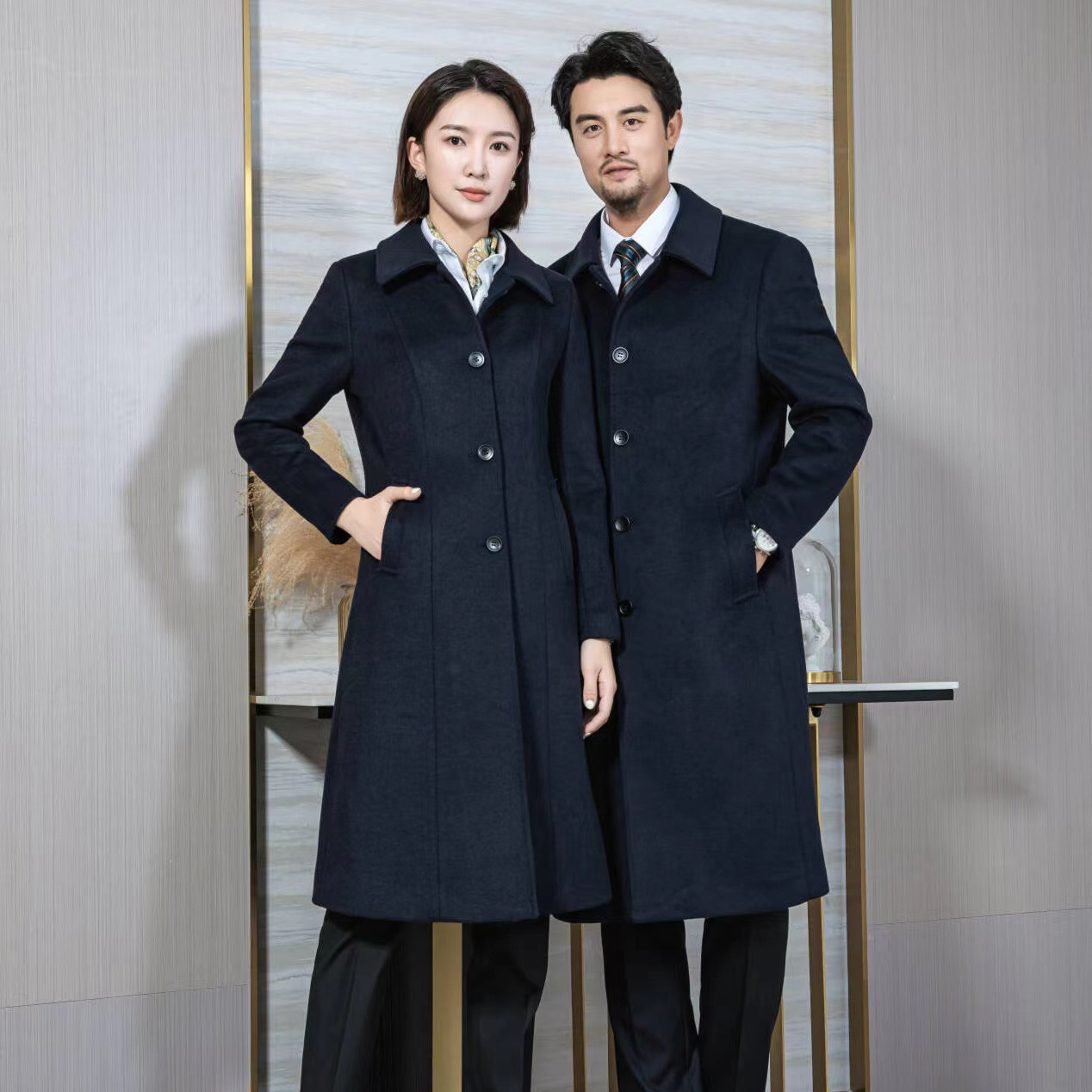 加厚男羊毛羊绒中长款大衣男女同款商务风衣秋冬单排扣加绒内胆款