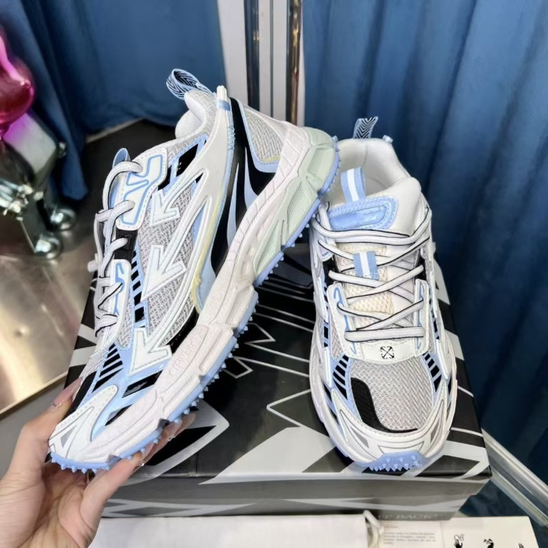 2024OW新款跑鞋情侣同款厚底拼色透气网面箭头运动鞋休闲轻便跑步