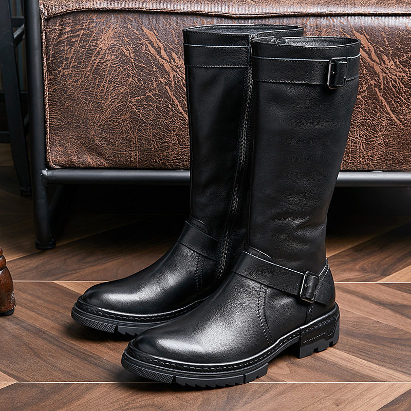 冬季工装马丁靴男高筒英伦风真皮机车靴长筒头层牛皮靴男士骑士靴