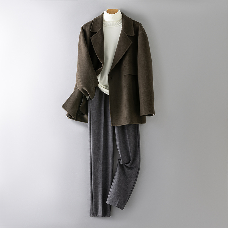 秋冬新款100%羊毛呢大衣男士中长羊毛大衣高档休闲羊绒大衣