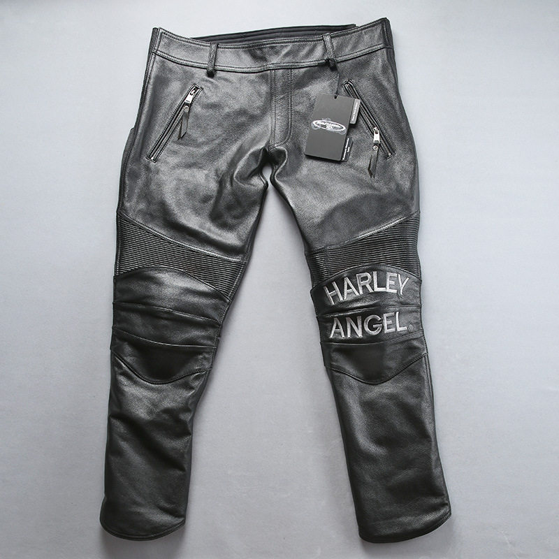 加肥加大码号机车真皮皮裤皮叉男女同款可随意调节大小号牛皮裤子