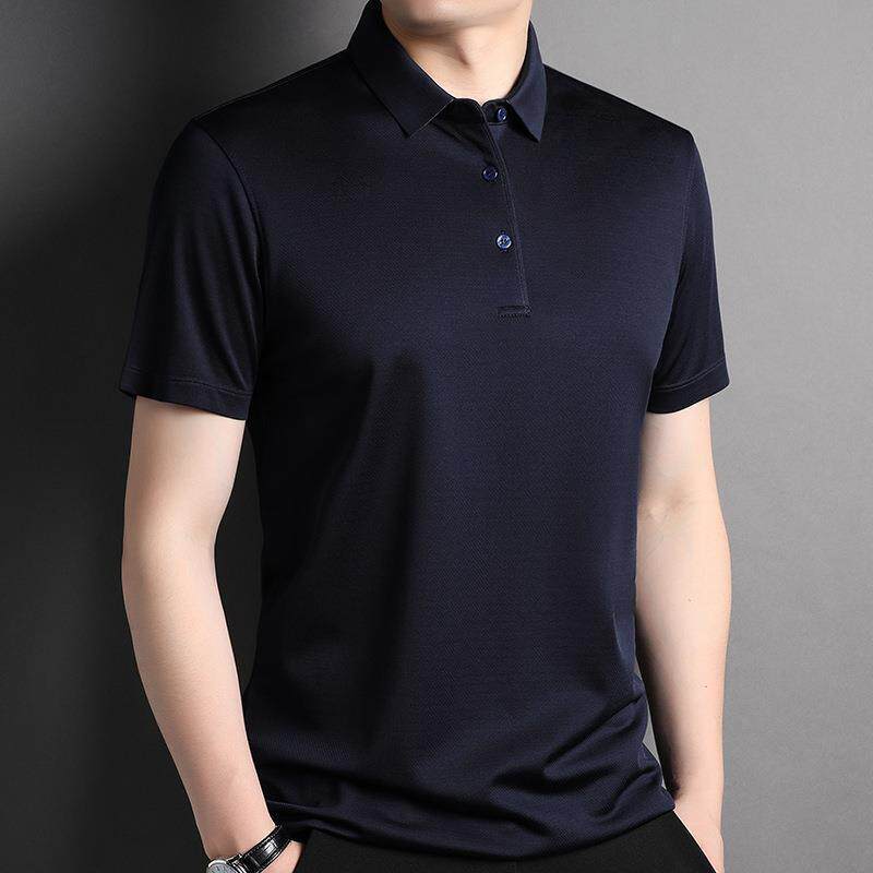 2022年桑蚕丝夏季商务翻领短袖t恤男装高品质男t恤源头工厂