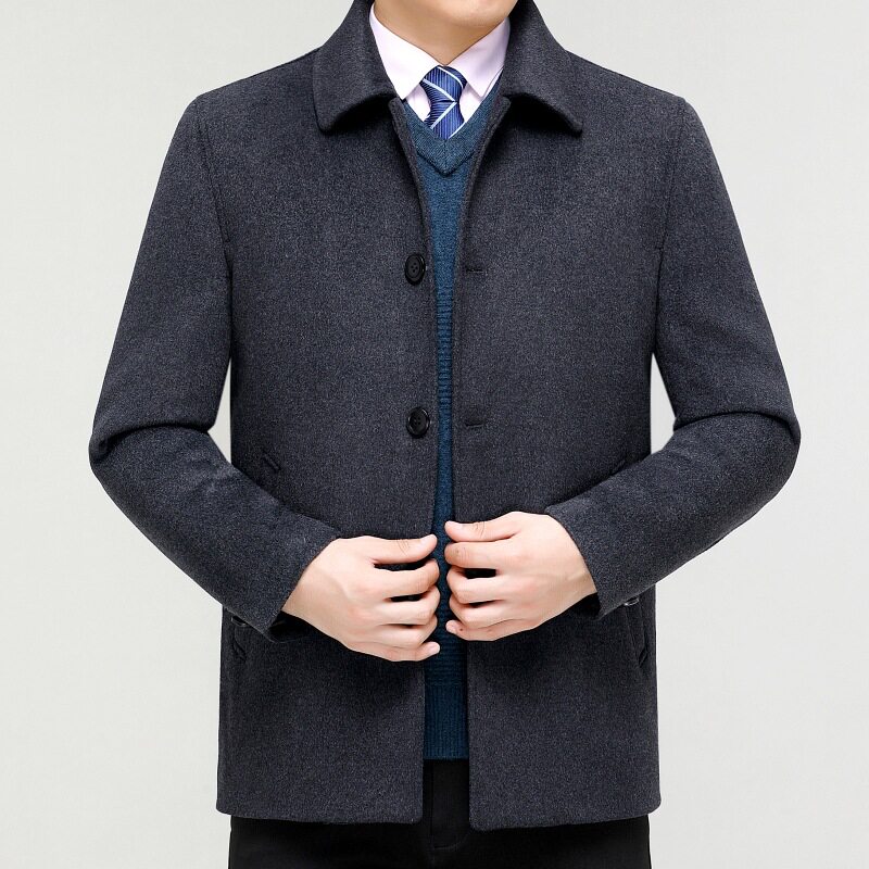 2025冬季羊绒大衣男士中长款中老年爸爸装羽绒服羊毛呢子外套加厚