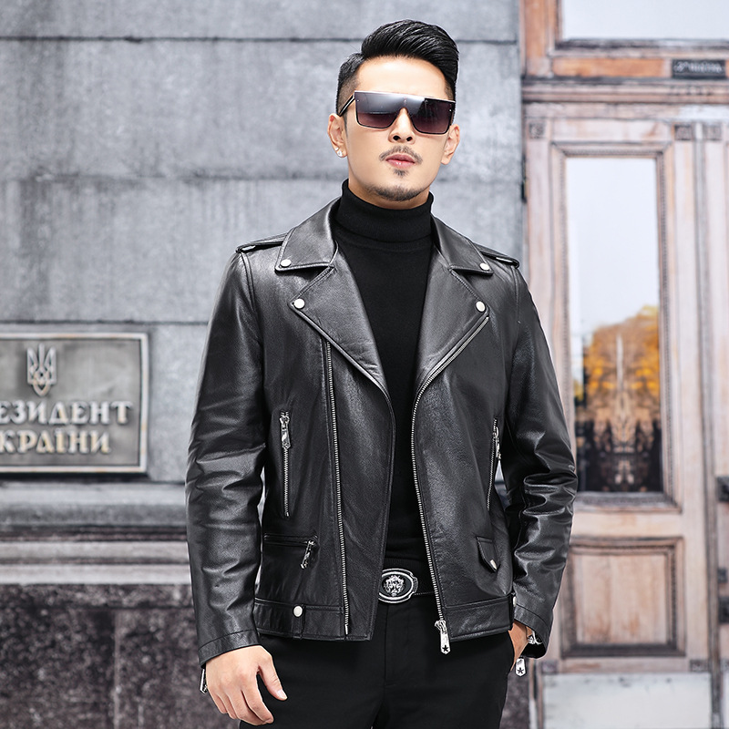皮衣头层牛皮夹克潮男时尚机车皮草外套  时尚都市男士短外套