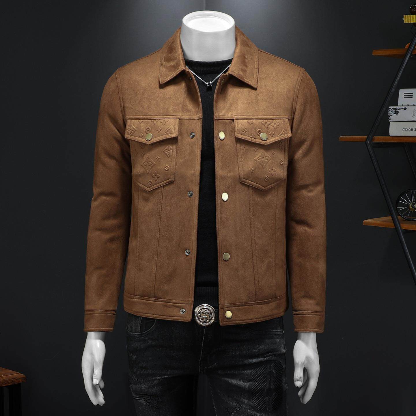 欧洲站2025高端冬季男士90%白鸭绒翻领鸡皮绒羽绒服潮款提花外套