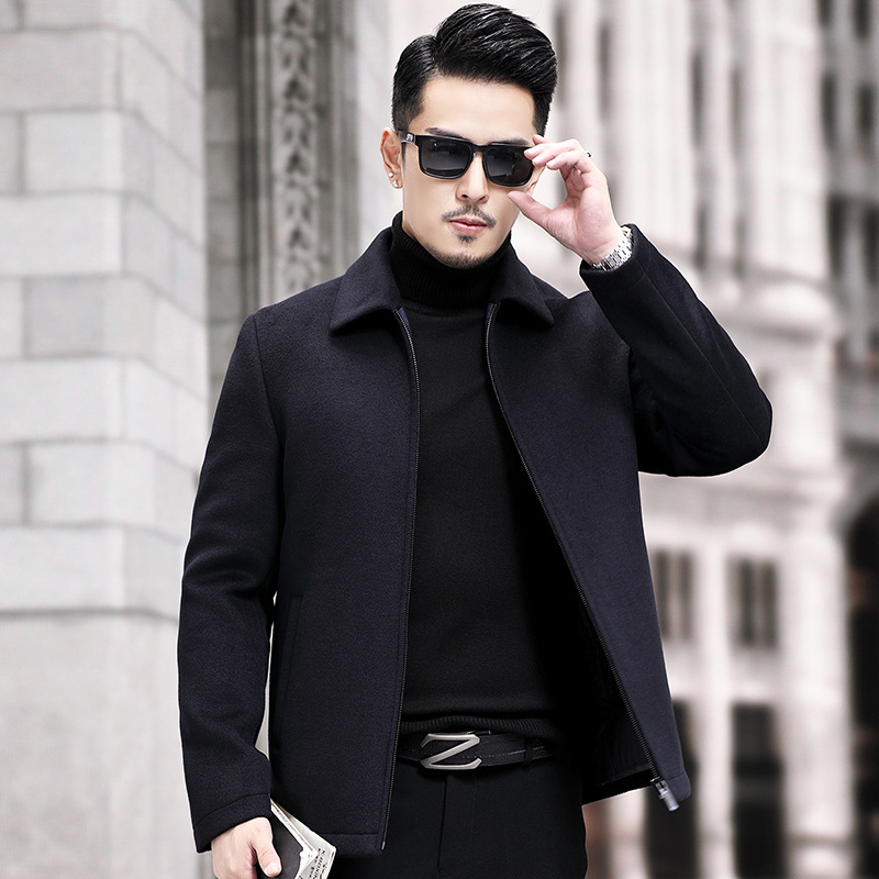 2024秋冬季双面羊绒大衣男羊毛呢子中长款羽绒内胆外套爸爸装夹克