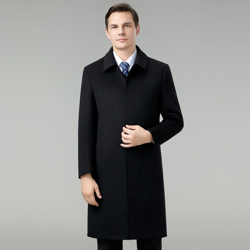 羊绒大衣男中长款翻领中年羊毛呢子商务休闲冬季厚款羽绒内胆外套