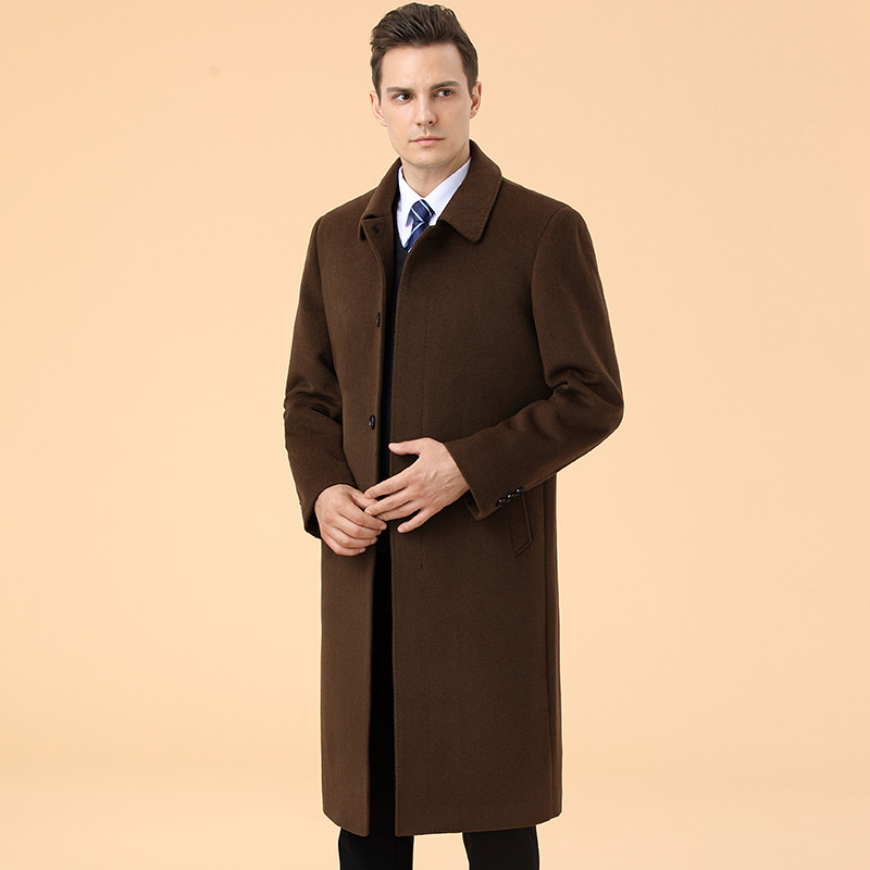 2025春秋冬季羊毛呢大衣男士中长款风衣过膝中年大码羊绒外套潮