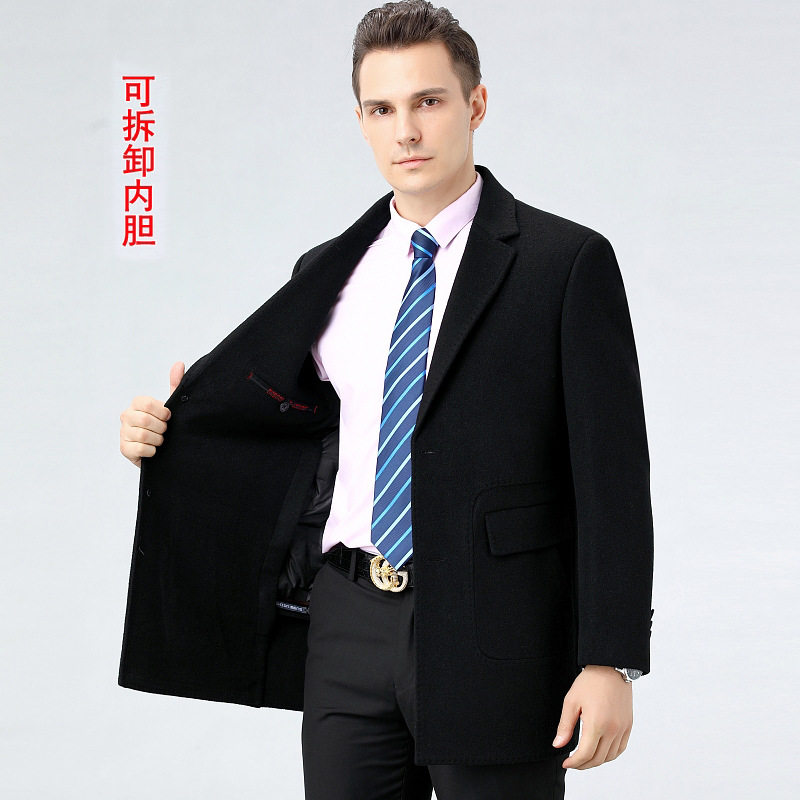 冬季双面羊绒大衣男中长款羊毛呢子风衣羽绒内胆纯羊毛外套爸爸装