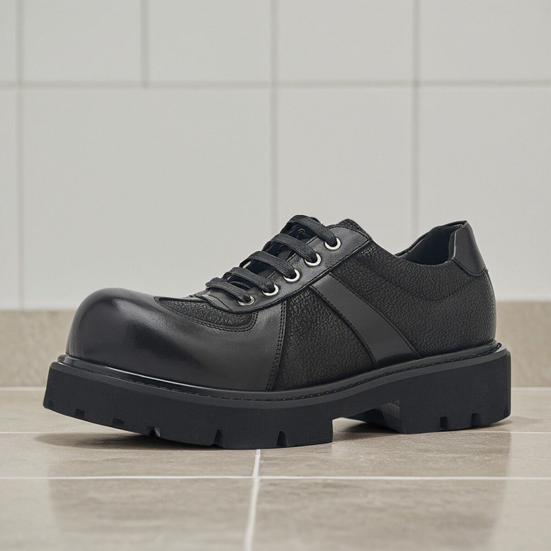 2025新款松糕底系带拼接大头皮鞋英伦潮流厚底增高男士德比鞋