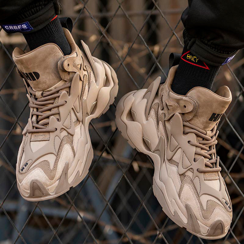 欧洲站冬季工装靴复古潮休闲高帮鞋子老爹鞋厚底户外运动男鞋