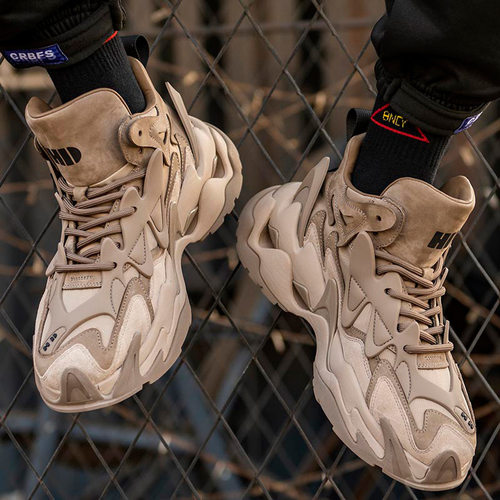 欧洲站冬季工装靴复古潮休闲高帮鞋子老爹鞋厚底户外运动男鞋