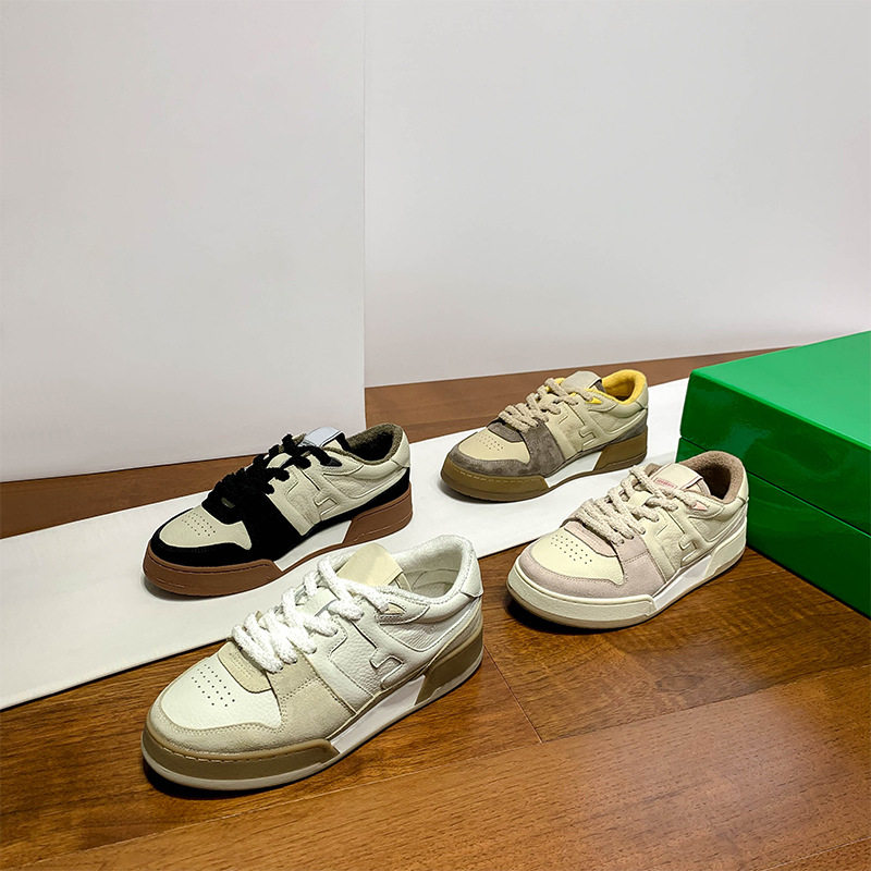 拼色真皮复古板鞋2025年春季新款运动休闲 小白鞋百搭爆款德训鞋
