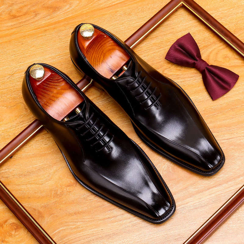 【足】皮鞋男牛皮时尚韩版小皮鞋男士正装鞋西装鞋男英伦系带休闲