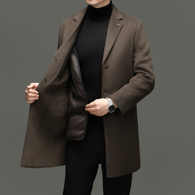 中长款纯羊毛呢子大衣男款冬季休闲可脱卸鸭绒内胆西装领外套