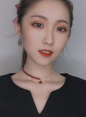 choker酒红色仿珍珠超仙锁骨链