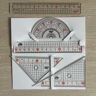 小天使套尺四件套透明尺子学生用绘图工具三角尺量角器直尺15cm