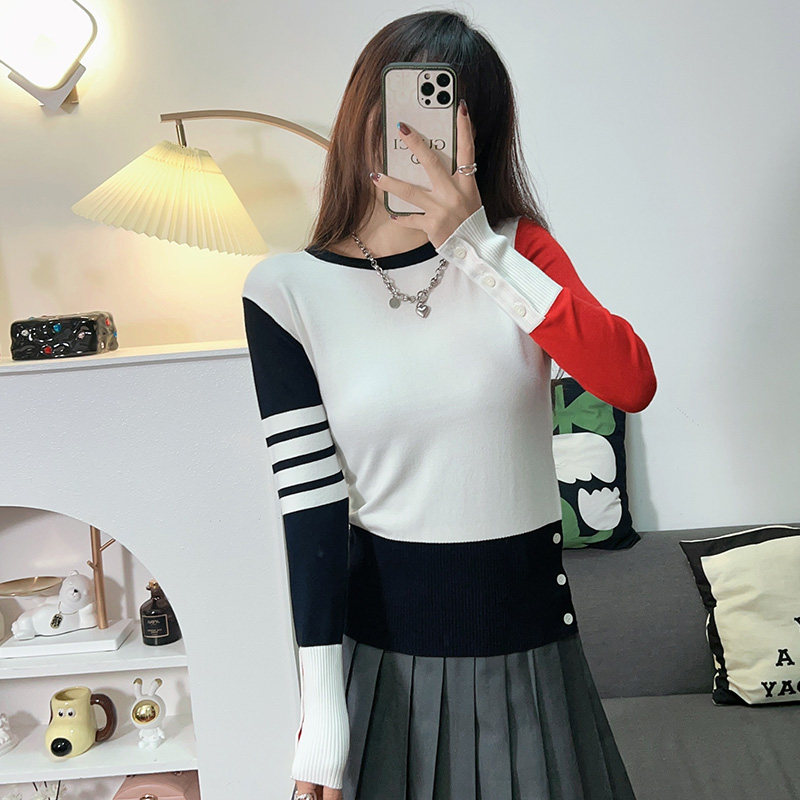 潮火线棉套头圆领打底衫薄红色tb