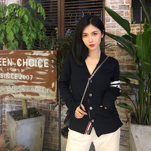tb针织开衫情侣毛衣外套女2020修身四条杠网红学院风春秋新款黑色