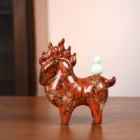 景德镇陶瓷马上有福摆件入户玄关酒柜红色中国风办公室装饰开业礼