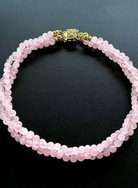 中古vintage法式复古天然粉水晶多层项链新中式简约清透旗袍配饰