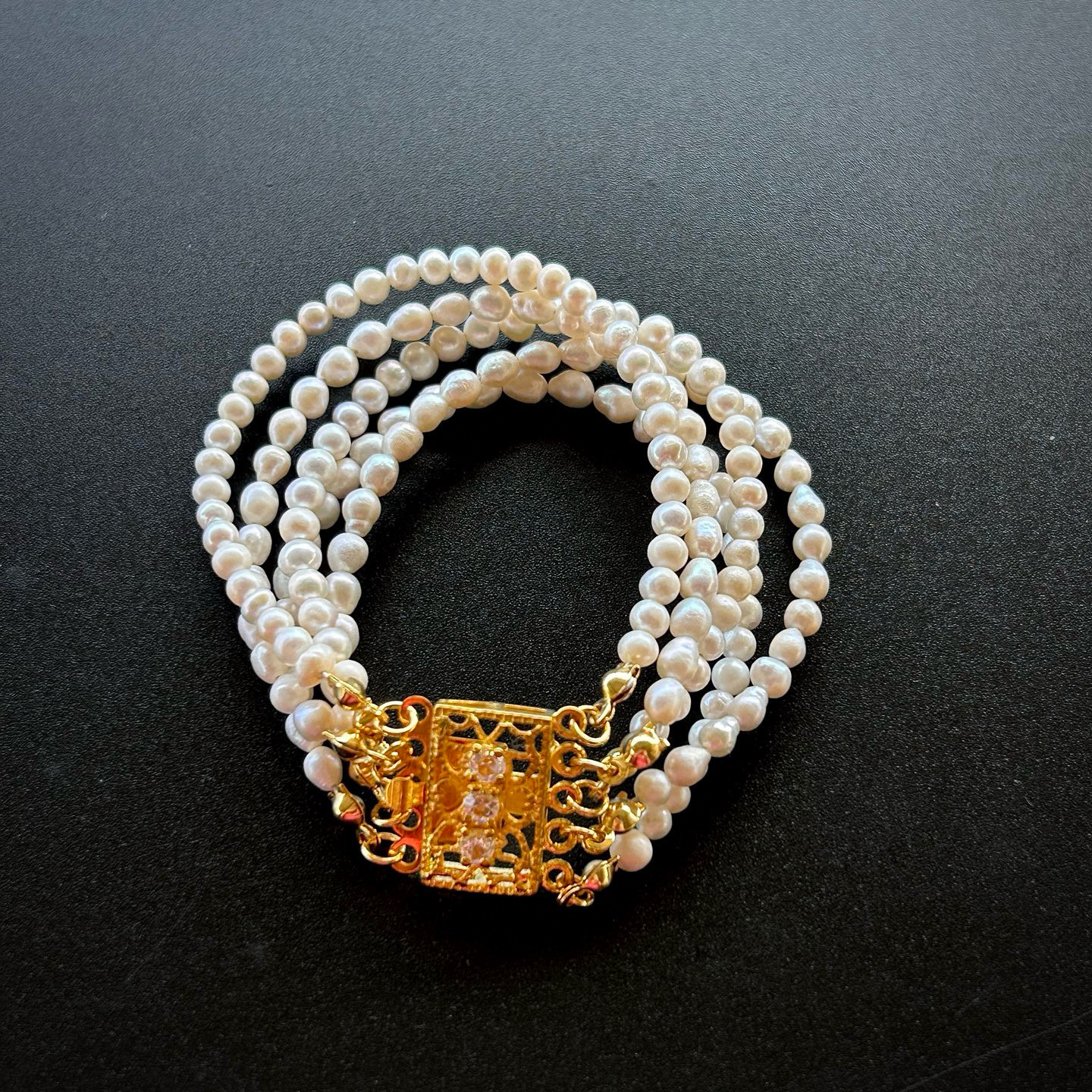 中古vintage优雅气质百搭高级感轻奢天然淡水珍珠多层小米珠手链