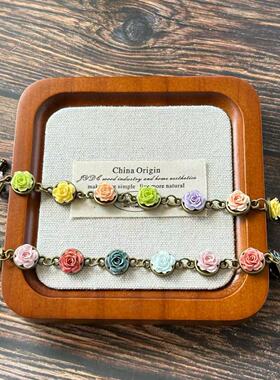 中古vintage莫奈花园花朵手链复古原创小众设计甜美软陶花朵手链