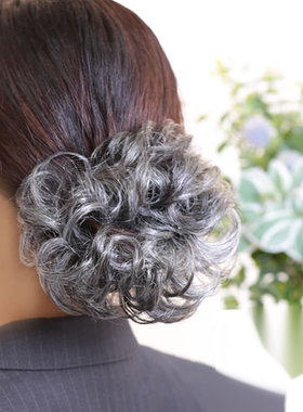 女士花白假发中老年卷发花白发包白色发圈插梳发包盘头花发饰头饰