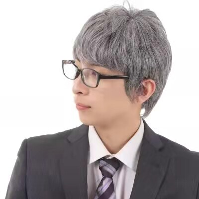 花白整顶头套花白假发老爷爷头套男士假发白发短发假发套表演假发