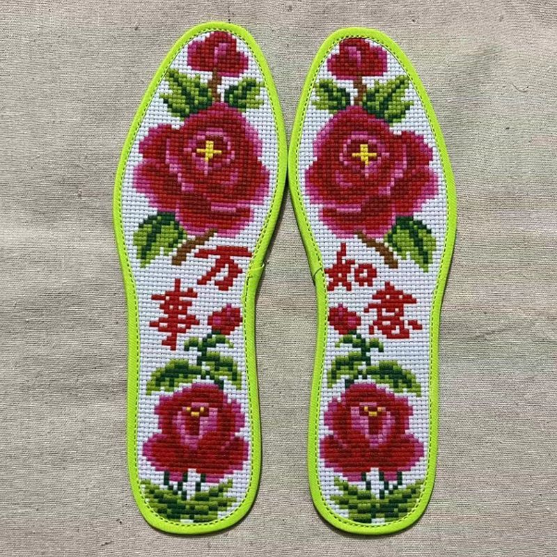 半成品鞋垫自己绣彩边十字绣鞋垫男女印花纯手工鞋垫纯棉布带针线