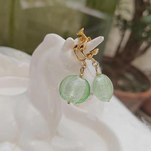 意大利穆拉诺糖果琉璃 中古银箔琉璃珠耳夹vintage清新