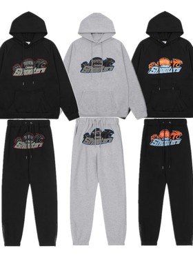 美式潮Trapstar蓝灰色虎头渐变毛巾刺绣男女情侣卫衣长裤休闲套装