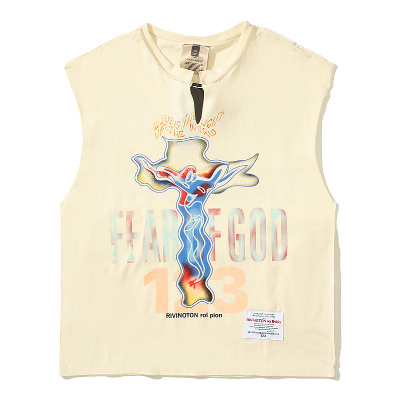 FOG 조인트 RRR123 편지 낙서 조끼 하이 스트리트 트렌디 브랜드 루즈 남성과 여성 커플 캐주얼 양복 조끼 민소매 티셔츠
