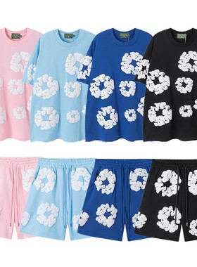 DENIM TEARS木棉花发泡印花美潮休闲宽松男女情侣短袖T恤休闲套装