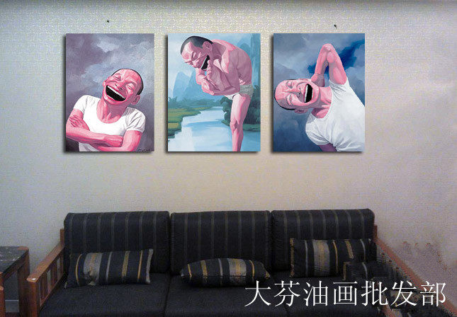 岳敏君油画 手绘客厅沙发背景墙装饰画书房艺术画办公室挂画