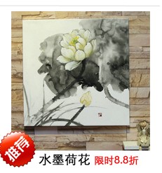 手绘油画 水墨荷花 客厅房间挂画 抽象中式欧式客厅装饰三联图片