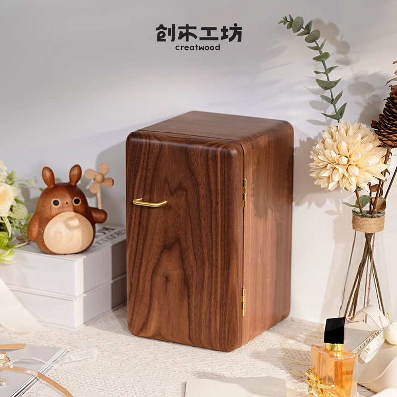 原创黑胡桃木冰箱首饰盒新婚礼物图片