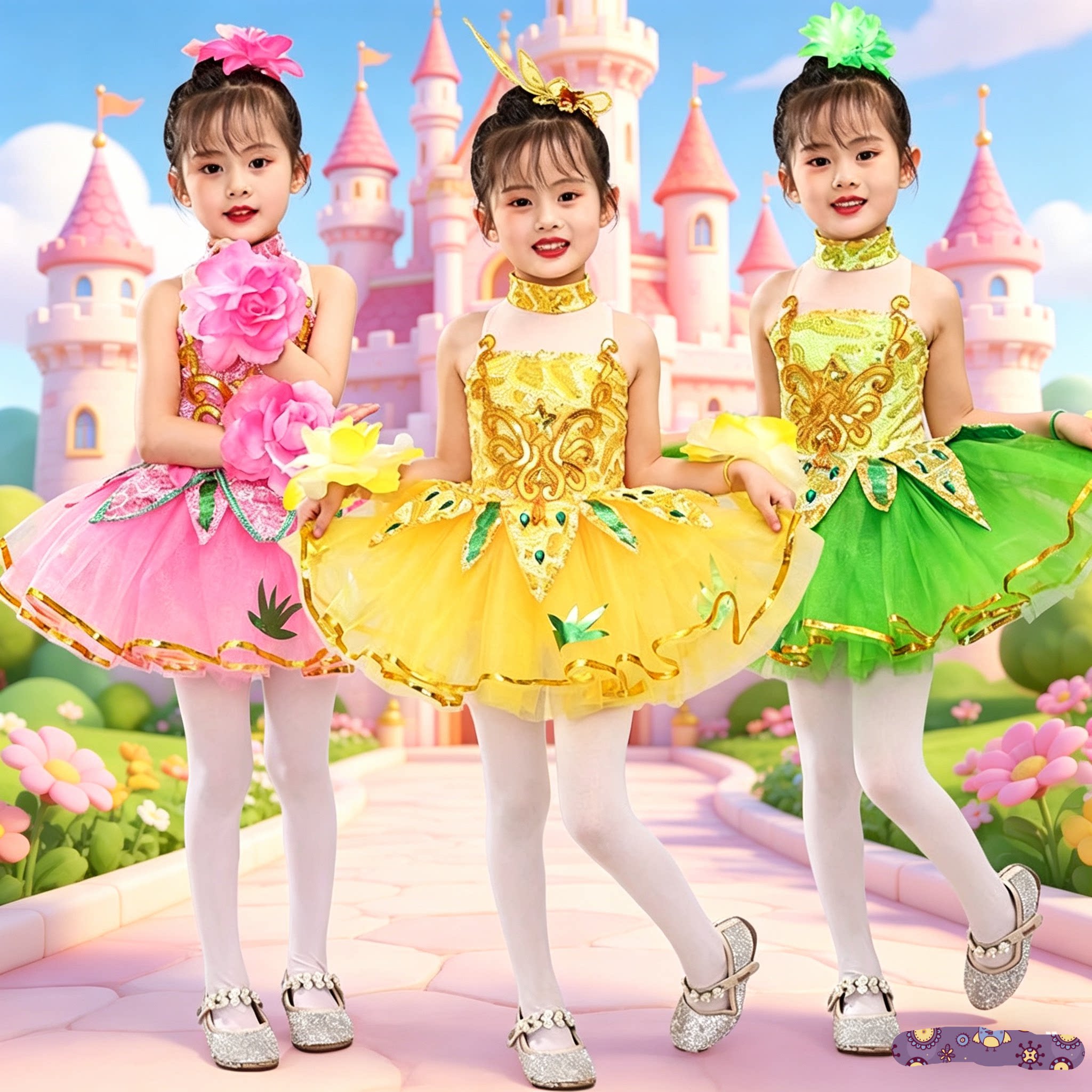六一儿童蓬蓬裙纱裙舞蹈表演服女童茉莉花开春晓小草花仙子演出服