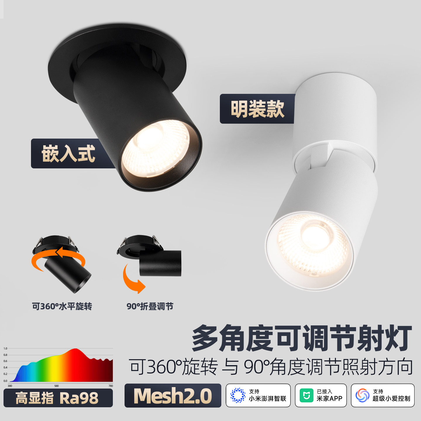 明装可调节角度射灯嵌入式可拉伸图片