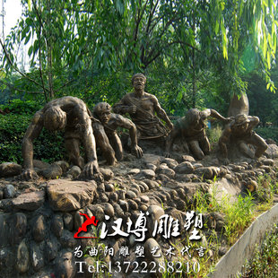 定制铸铜人物雕塑纤夫人力拉船划船玻璃钢雕塑城市园林码头景观