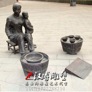 古代街边卖茶水凉茶母子雕塑城市商业街景观民俗文化铸铜雕塑定制