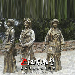 少数民族人物雕塑藏族少女人物雕塑户外园林玻璃钢铸铜雕塑定制做