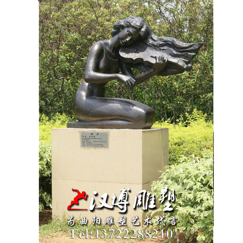 园林广场景观音乐主题雕塑拉小提琴少女人物玻璃钢仿铜雕塑定制做
