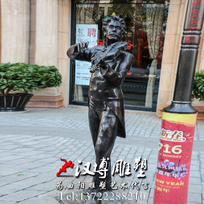 玻璃钢雕仿铜塑城市广场景观拉小提琴外国人艺人雕塑音乐主题雕塑