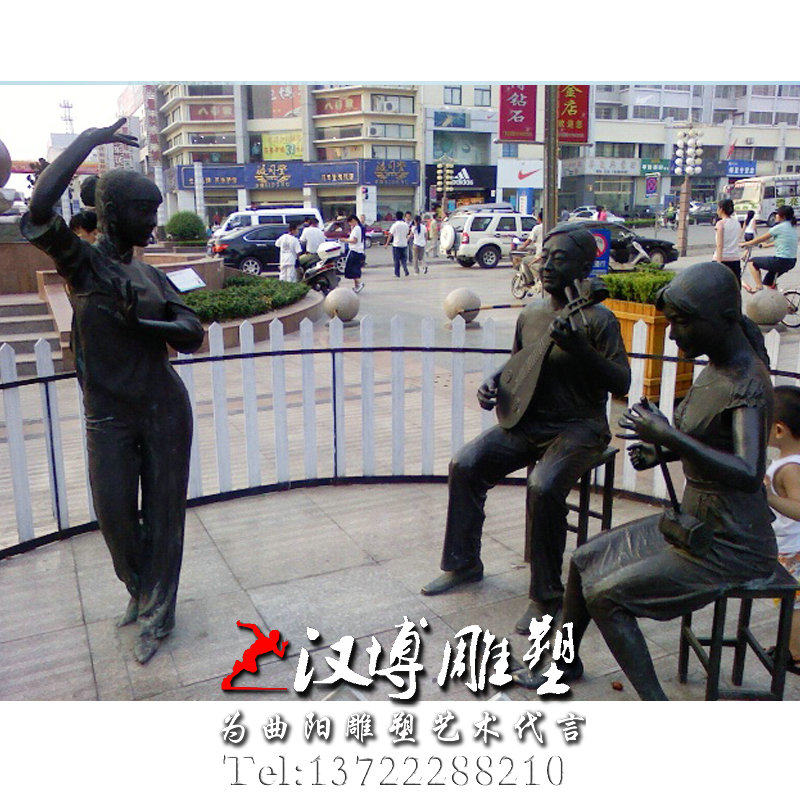 玻璃钢铜雕塑民俗文化小品雕塑弹琵琶拉二胡人物雕塑街头文艺雕塑