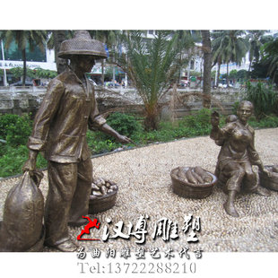 铸铜雕塑渔文化雕塑卖鱼商贩人物雕塑城市广场商业街景观雕塑定制