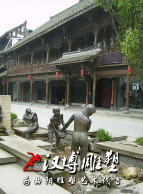 民俗玻璃钢古代情景商业街雕塑
