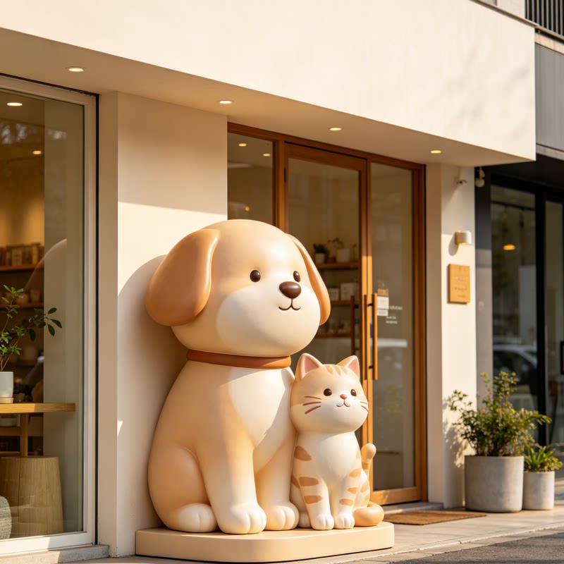 宠物店门口摆放网打卡艺术拍照雕塑小动物雕玻璃钢雕塑门头设计